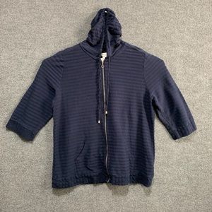 CJ Banks 1x Women's Half Arm Sleeve Front Zip-
Up Hoodie Blue Corrugated Texture